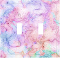 Decorative Switch Plate Covers Cute Marble Texture 2 Gang Double Toggle Light Switch Cover Pink Purple Gold Abstract Electric Wall Plate Dual Device Electrical Faceplate for Kids Girls Nursery Decor