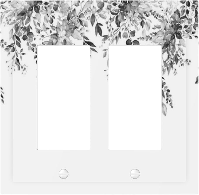 Decorative Outlet Covers Grey Floral Plant Eucalyptus Leaf Flower 2 Gang Double Gfci Rocker Electrical Wall Panels Light Switch Cover Plate For Bed Room Living Room Decor