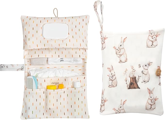 Baby Diaper Bag Organizer, Portable Baby Essentials Storage Pouch for Parents and Caregivers, Organizer Insert for Stroller and Handbag, Machine Washable (Bunny)