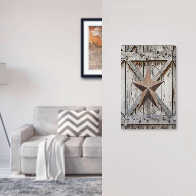 Rustic Western Texas Star Barn Door 1 Gang Light Switch Cover No Device Wall Plate Decorative Blank Switchplate Electrical Faceplate for Farmhouse Bathroom Home Bedroom Art Panel Decorate