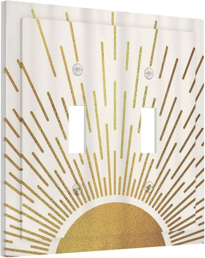 Decorative Switch Plate Covers Midcentury Golden Sun Minimalism Sunrise 2 Gang Wall Plate Double Toggle Light Switch Cover Plate Electric Dual Device Electrical Faceplate for Home Decor