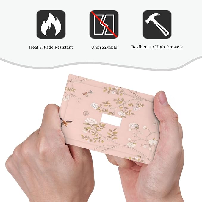 Pink Background Flowers Bird Butterflies Floral Decorative Light Switch Cover 1 Gang Single Toggle Device Electrical Faceplate Switchplates Decorator Outlet Wall Plate for Bedroom Living Room Decor