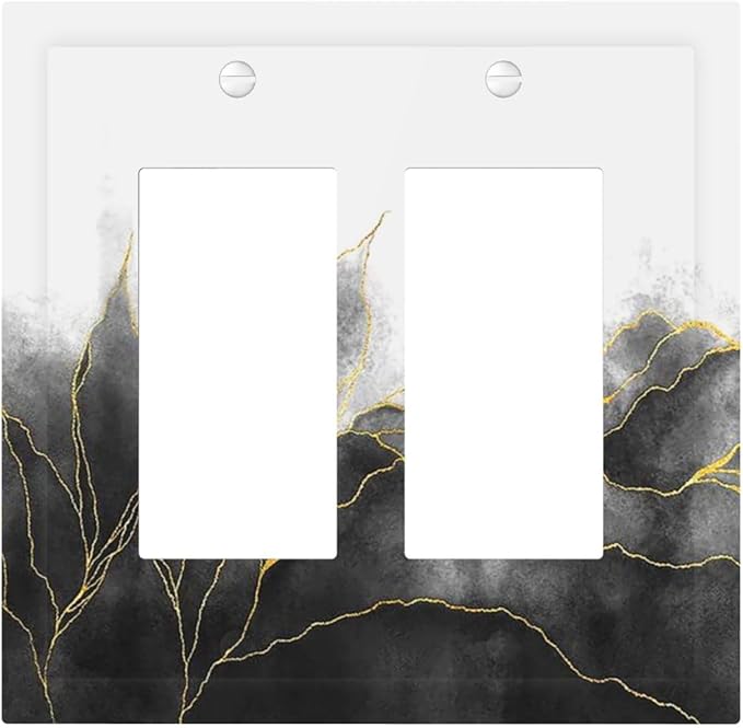 Decorative Outlet Covers Black And Gold Marble White Golden Leaves 2 Gang Double GFCI Rocker Electrical Wall Panels Light Switch Cover Plate for Bedroom living Room Decor
