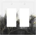 Decorative Outlet Covers Black And Gold Marble White Golden Leaves 2 Gang Double GFCI Rocker Electrical Wall Panels Light Switch Cover Plate for Bedroom living Room Decor