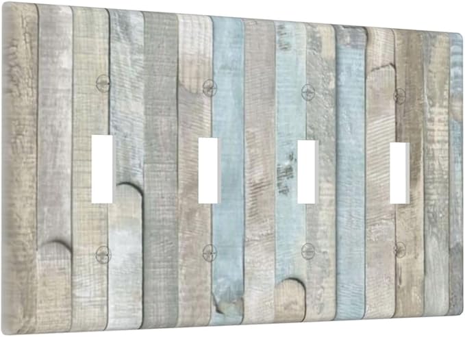 Country Rustic Blue White Wood 4 Gang Quad Toggle Device Light Switch Cover Decorative Wall Plate Decorative Electrical Faceplate Outlet Cover