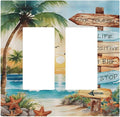 Tropical Beach Palm Tree Summer Coastal Ocean Sunset Decorative Outlet Covers 2 Gang Double GFCI Rocker Electrical Wall Panels Light Switch Cover Plate for Bedroom Living Room Decor