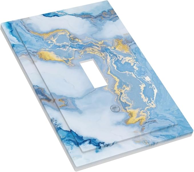 Beautiful Marble Texture Blue Gold Fluid Abstract Print Decorative Light Switch Cover 1 Gang Single Toggle Device Electrical Faceplate Switchplates Decorator Outlet Wall Plate for Bedroom Bathroom