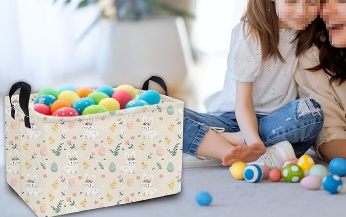 Essme Rectangular Shelf Basket for Kids, Toy Organizer, Easter Gift. (Flower Easter Eggs)