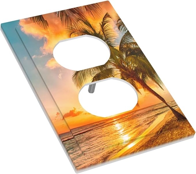 Outlet Covers Sunset Beach Palm Tree Seascape 1 Gang Duplex Light Switch Cover Plate Tropical scenery Decorative Wall Plates Electrical Switchplate Receptacle Cover for Bathroom Home Decor