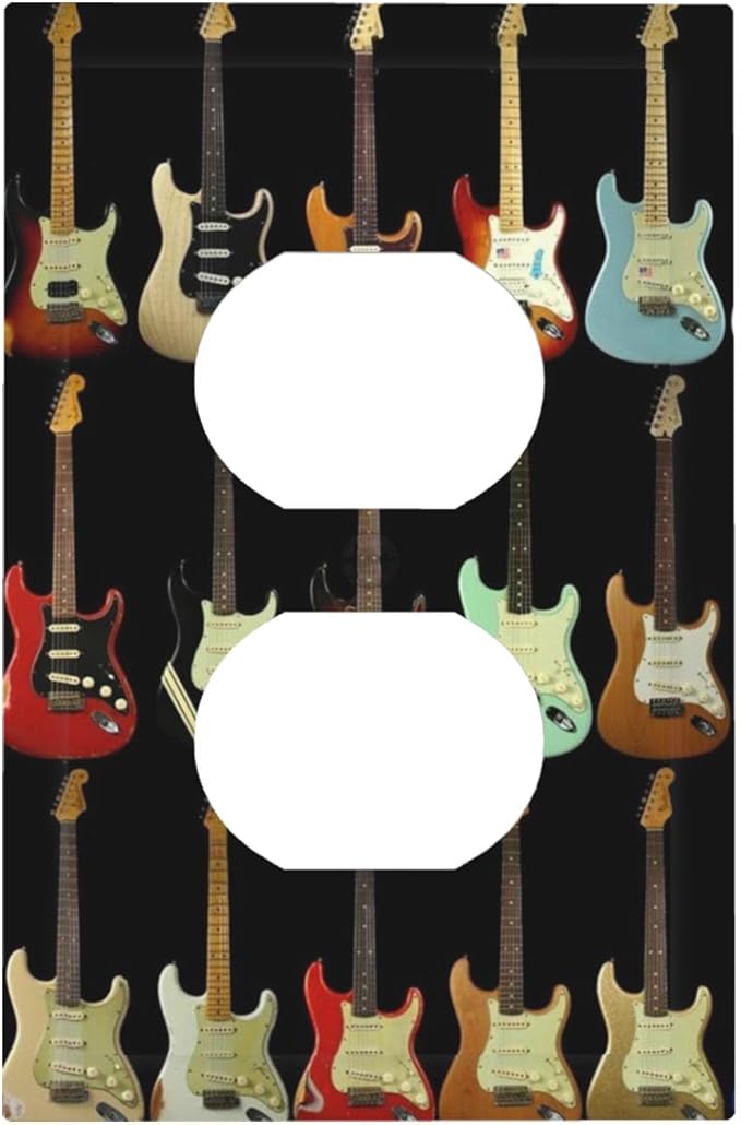 Vintage Electric Guitar Collection Duplex Wall Plate - 1-Gang Standard US Size Rock & Roll Guitar Outlet Covers for Music Studio Decor