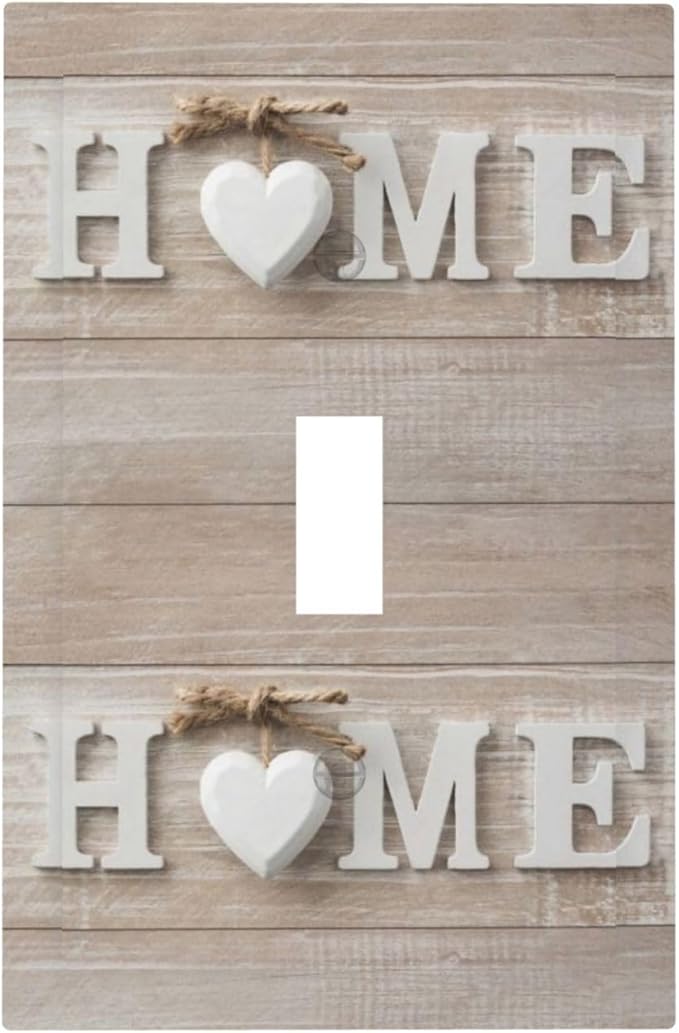 White/Brown Wood Sweet Home Art Sign Decorative Light Switch Cover 1-Gang Vintage Country Farm Family Wooden Letters Single Toggle Wall Plate Electrical Device Outlet Switch Faceplate Cover Jumbo Size