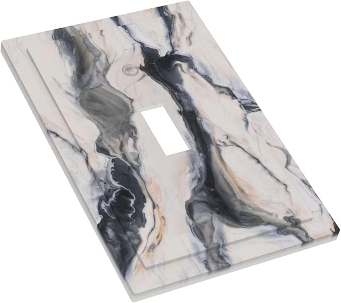 Abstract Marble Textured Modern Luxury Print Decorative Light Switch Cover 1 Gang Single Toggle Device Electrical Faceplate Switchplates Decorator Outlet Wall Plate for Bathroom Kitchen Decor