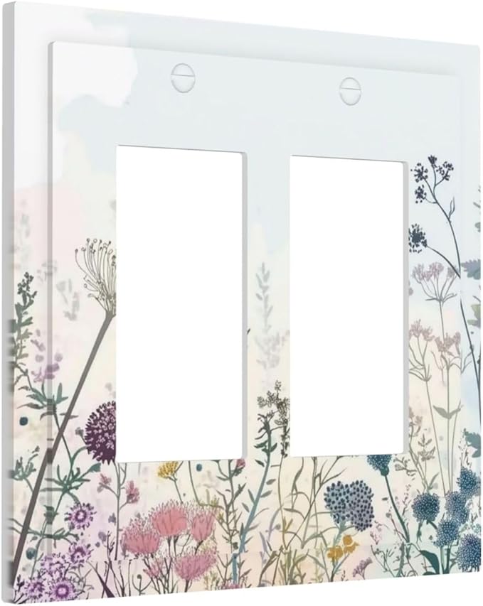 Colorful Wildflower Watercolor Dandelion Floral Decorative Outlet Covers 2 Gang Double Gfci Rocker Electrical Wall Panels Light Switch Cover Plate For Cabin Home Decor