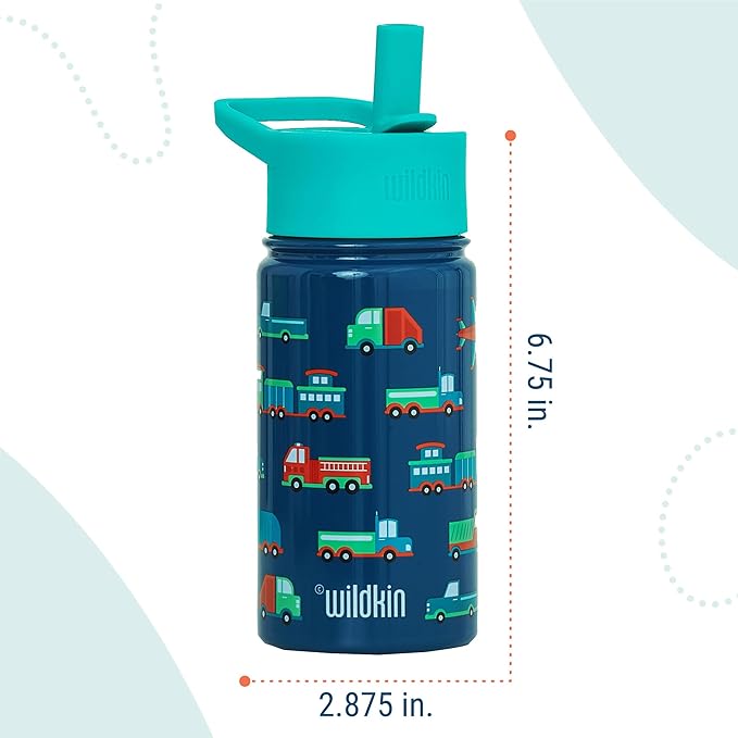 Wildkin Kids 14oz Stainless Steel Water Bottle – BPA-Free, Leakproof, Insulated, Easy-Clean - Transportation