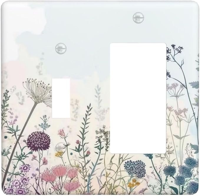 Colorful Wildflower Watercolor Dandelion Floral Outlet Covers 1 Toggle 1 Rocker Combination Decorative Wall Plate Electrical Switch Plates Light Switch Cover Plate For Cabin Home Decor