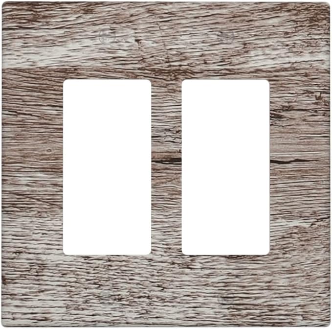 Outlet Covers Rustic Dark Grey Wood Plank Vintage Texture 2 Gang Double Rocker Light Switch Cover Plate Decorative Wall Plate GFCI Socket Cover Electrical Switch Plate Covers for Farmhouse Home