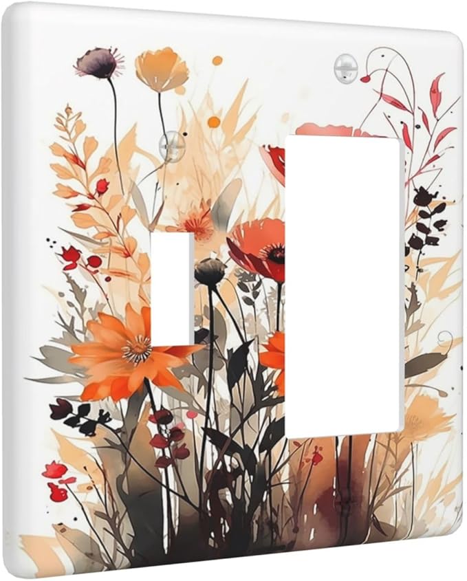Outlet Covers Country Watercolor Flowers Art Wildflower 1 Toggle 1 Rocker Combination Decorative Wall Plate Light Switch Cover Plate Electrical Switch Plates for Bedroom Cabin Decor