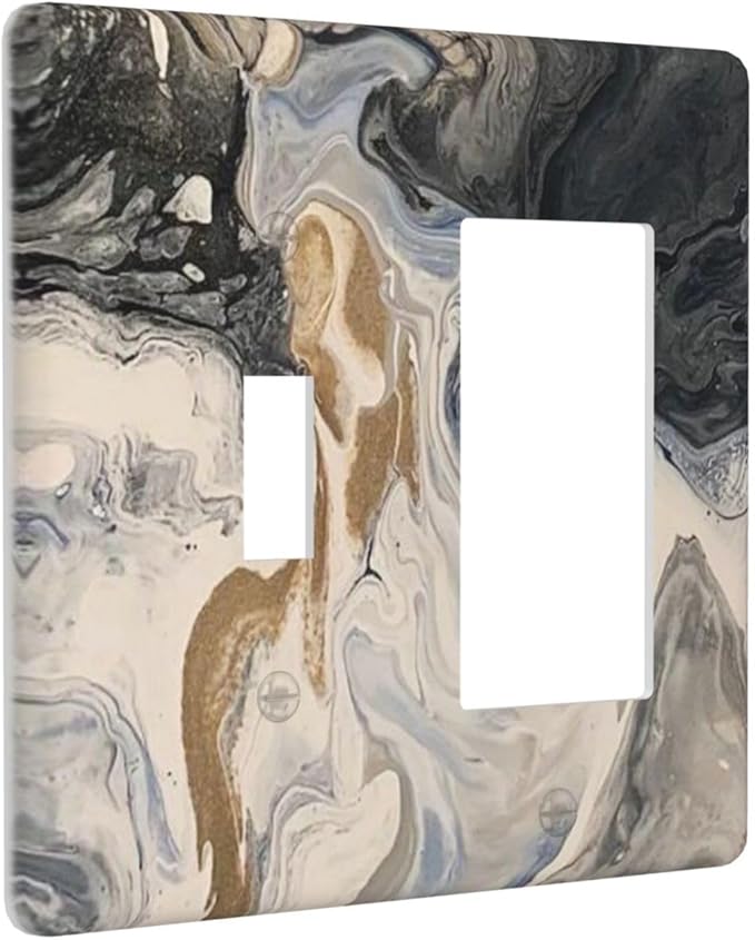 Outlet Covers Black Gold Swirl Fluid Painting Marble 1 Toggle 1 Rocker Combination Decorative Wall Plate Electrical Switch Plates Light Switch Cover Plate For Bathroom Kitchen Decor
