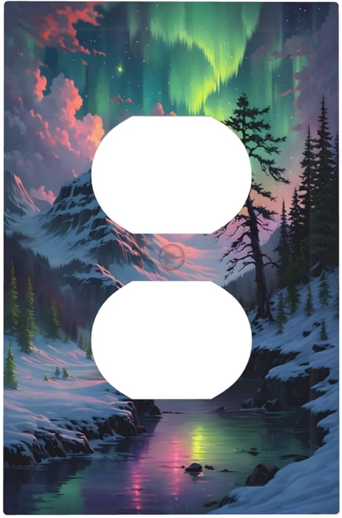 Snow Mountain Aurora Waterfalls Rivers Forest Outlet Covers 1 Gang Duplex Light Switch Cover Decorative Switch Plates Electrical Receptacle Faceplate Wall Plate for Bedroom Living Room Decor