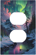 Snow Mountain Aurora Waterfalls Rivers Forest Outlet Covers 1 Gang Duplex Light Switch Cover Decorative Switch Plates Electrical Receptacle Faceplate Wall Plate for Bedroom Living Room Decor