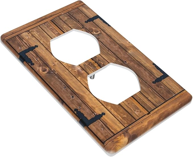 Printed Faux Wood Design Duplex Outlet Cover, 1-Gang Standard Wall Plate, Flat Surface Printing, Polycarbonate Decorative Receptacle Cover