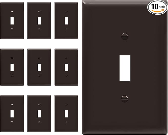 ENERLITES Toggle Light Switch Wall Plate, Gloss Finish, Midway Size 1-Gang 4.88" x 3.11", Unbreakable Polycarbonate Thermoplastic, UL Listed, 8811M-BR-10PCS, Brown (10 Pack)