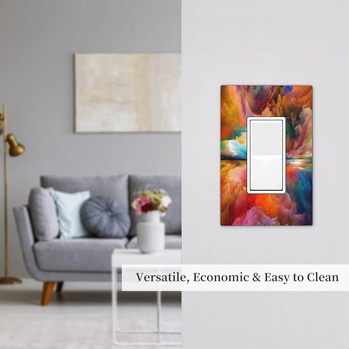 Light Switch Cover Plate Iridescent Abstract Colorful Clouds 1 Gang Single Rocker Decorative Switch Plates Rainbow Outlet Covers GFCI Receptacle Electrical Wall Plates for Bathroom Home Decor