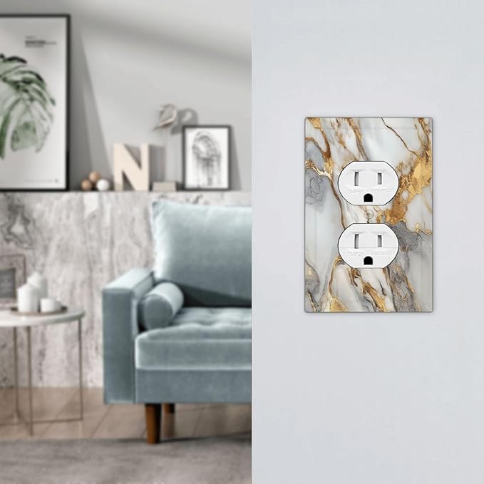 Outlet Covers White Gold Abstract Luxury Marble Patterns 1 Gang Duplex Light Switch Cover Plate Decorative Wall Plates Socket Cover Electrical Switchplate for Bathroom Home Decor