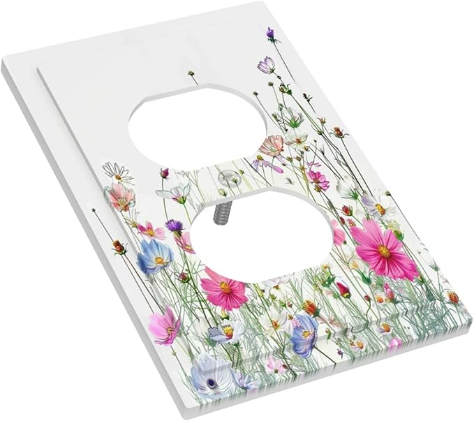 Outlet Covers Boho Colorful Flowering Plant Wild Flower 1 Gang Duplex Light Switch Cover Decorative Switch Plates Electrical Receptacle Faceplate Wall Plate For Bed Room Living Room