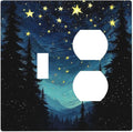 Wallplates Blue Starry Sky Forest Painted Star Pine Tree Oil Painting 1 Toggle 1 Duplex Switch Plate Electrical GFCI Faceplate Decorative Light Switch Covers for Bedroom Cabin Decor