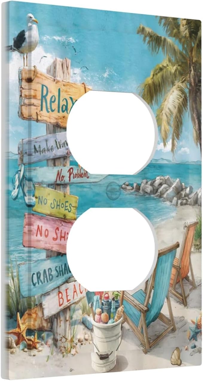 Ocean Beach Tropical Palm Tree Coastal Seaside Outlet Covers 1 Gang Duplex Light Switch Cover Decorative Switch Plates Electrical Receptacle Faceplate Wall Plate for Kids Room Living Room Decor