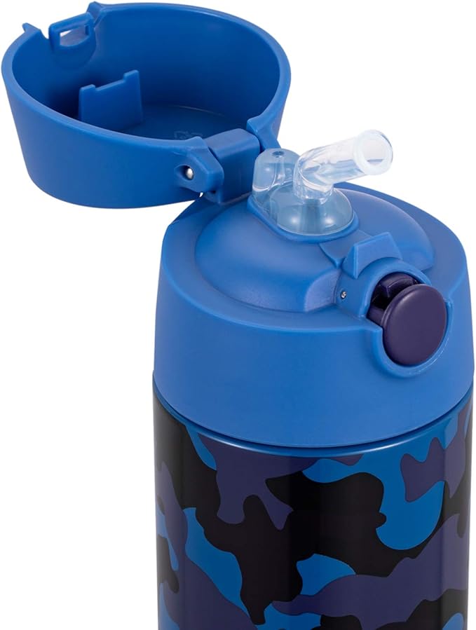 Snug Insulated Kids Water Bottle with Straw & Spout – Double-Wall Stainless Steel, Leakproof, Easy-Flip Lid – For School, Travel, Toddlers & Big Kids - Blue Camo, 12oz
