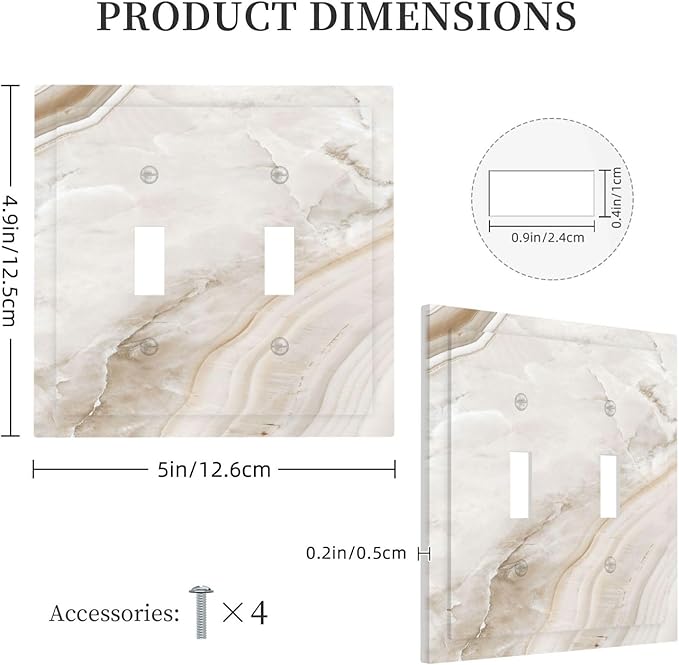 Decorative Switch Plates Beige Marble Pattern 2 Gang Double Toggle Wall Plate Outlet Light Switch Cover Electrical Faceplate for living Room Bedroom Decor