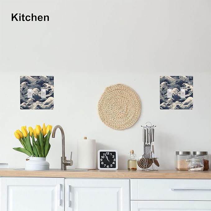 Ocean Waves 2-Gang Double Toggle Switch Plate, Blue Sea Wave Wall Plate for Coastal Home, Beach House & Bathroom