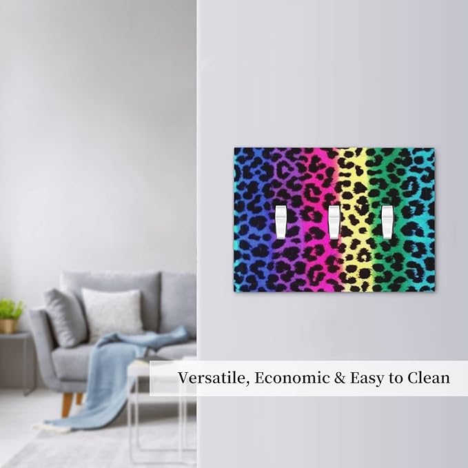 Hot Pink Leopard Print 3 Gang Triple Toggle Light Switch Wall Plate Cover Decorative Electrical Faceplate For Rainbow Colorful Leopard Girls Boys Home Bedroom Decorate Large Size 6.7" x 4.8