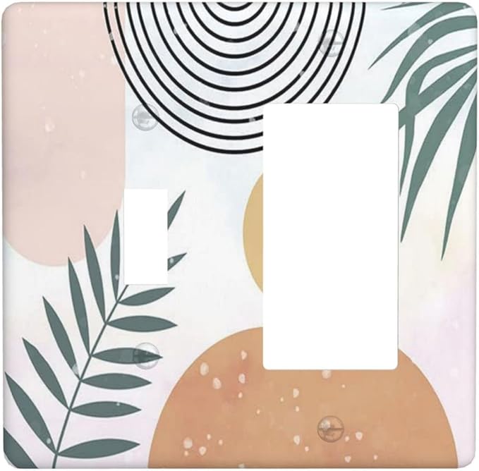 Light Switch Cover Boho Mid Century Sun Leaves 2 Gang Toggle Rocker Combo Wall Plates Abstract Leaf Arch Decorative Switch Plates and Outlet Covers Receptacle Cover for Bathroom Home Decor