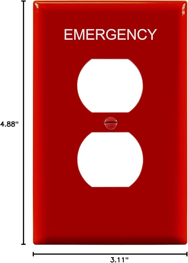 ENERLITES Duplex Receptacle Outlet Wall Plate with Emergency Label, Electrical Outlet Cover, Mid-Size Size 1-Gang 4.88" x 3.11", Unbreakable Polycarbonate Thermoplastic, UL Listed, 8821M-ER, Red