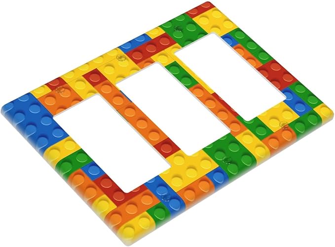 Colorful Bricks Triple Gang Rocker Decorative Light Switch Cover, 3-Gang Wall Plate Outlet Cover
