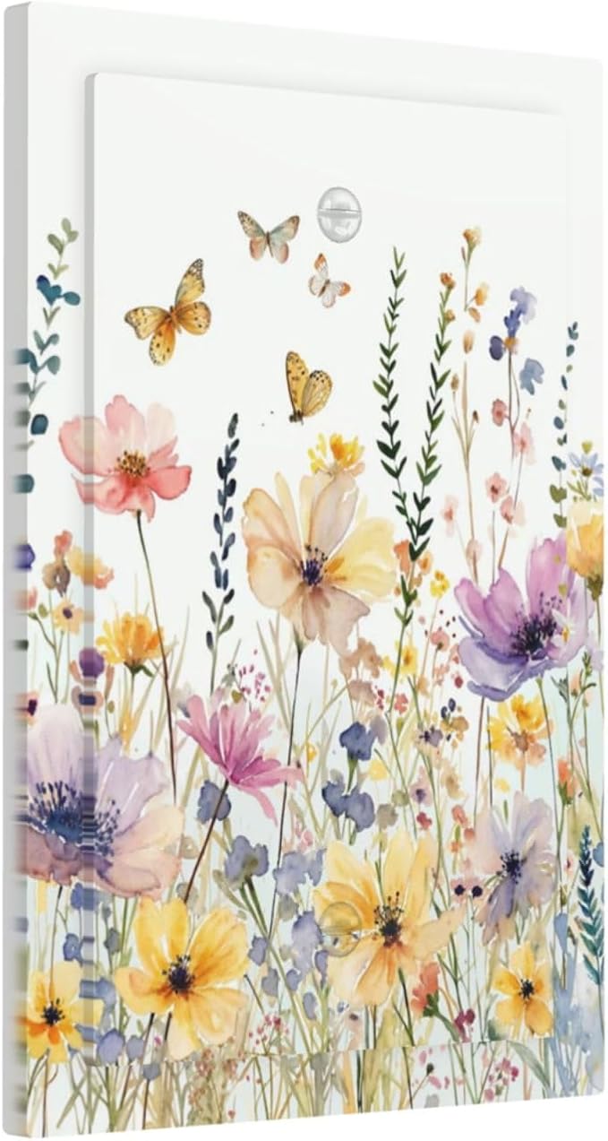 Wildflowers Colorful Flower Butterfly Floral Light Switch Cover Plate 1 Gang No Device Blank Electrical Wall Plates Faceplate Decorative Switch Plate Covers for Farmhouse Bedroom Decor