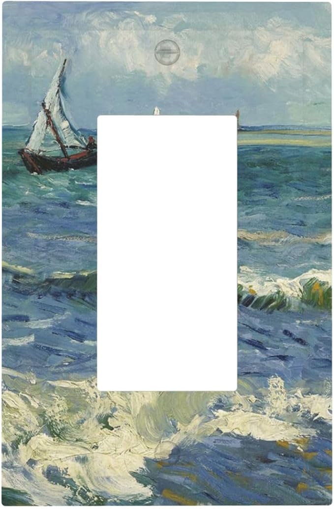 Nautical Ocean Waves Sailboat Painting Blue Sky Decorative Outlet Covers 1 Gang Single Rocker Light Switch Cover Plate Wall Plates GFCI Faceplate for Bathroom Bedroom Decor