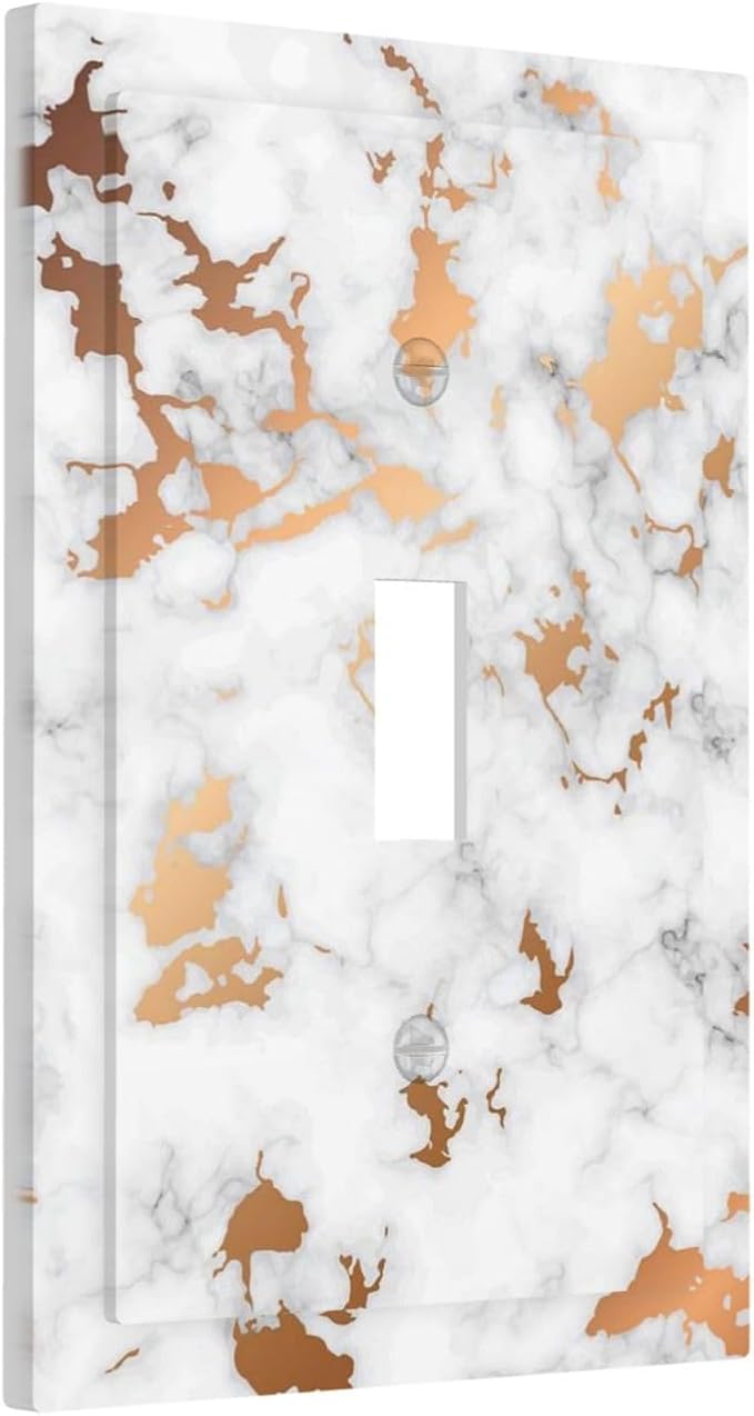 Lexury White Red Golden Marble 1 Gang Light Switch Plate Decorative Single Toggle Wall Plate Cover Electrical Switchplate Faceplate for Bedroom Room Decorate Jumbo