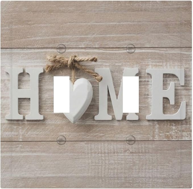 Lodge Family Love Farmhouse Cottage Double Toggle Wall Plate Country Wooden Sweet Home White/Brown Wood Sign Letters Decorative 2-Gang Light Switch Cover Electrical Receptacle Outlet Face Plate Cover