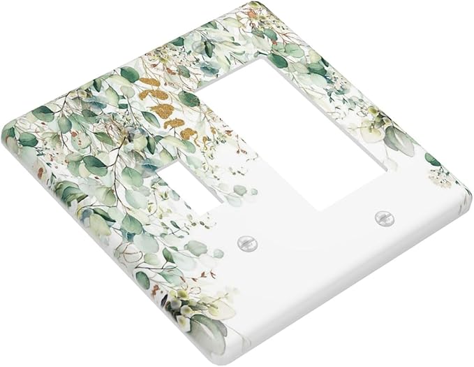 Gold Green Eucalyptus Leaves Plants Flowers Floral Outlet Covers 1 Toggle 1 Rocker Combination Decorative Wall Plate Electrical Switch Plates Light Switch Cover Plate for Bedroom Living Room Decor