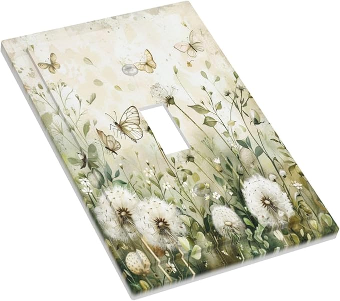 Light Switch Cover Plate Watercolor Butterflies Dandelions Wildflowers 1 Gang Single Toggle Decorative Switch Plates Wall Plates Electrical Faceplate for Bathroom Bedroom Decor