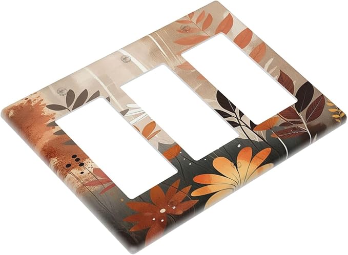Boho Minimalist Vintage Wildflowers Plant Floral Art Watercolor Light Switch Covers 3 Gang Rocker Decorative Triple Outlet Wall Plate Cover Switchplate Electrical Gfci for Bedroom Living Room