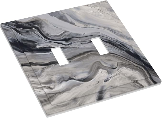 Grey And White Marble Abstract Art Print Decorative Switch Plates 2 Gang Double Toggle Outlet Light Switch Cover Wall Plate Electrical Faceplate for Bathroom Kitchen Decor