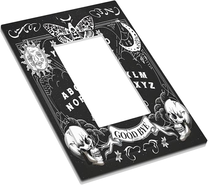 Black Witchy Skeleton Skull Gothic Sun Moon Decorative Outlet Covers 1 Gang Single Rocker Light Switch Cover Plate Wall Plates GFCI Faceplate for Bedroom Living Room Decor