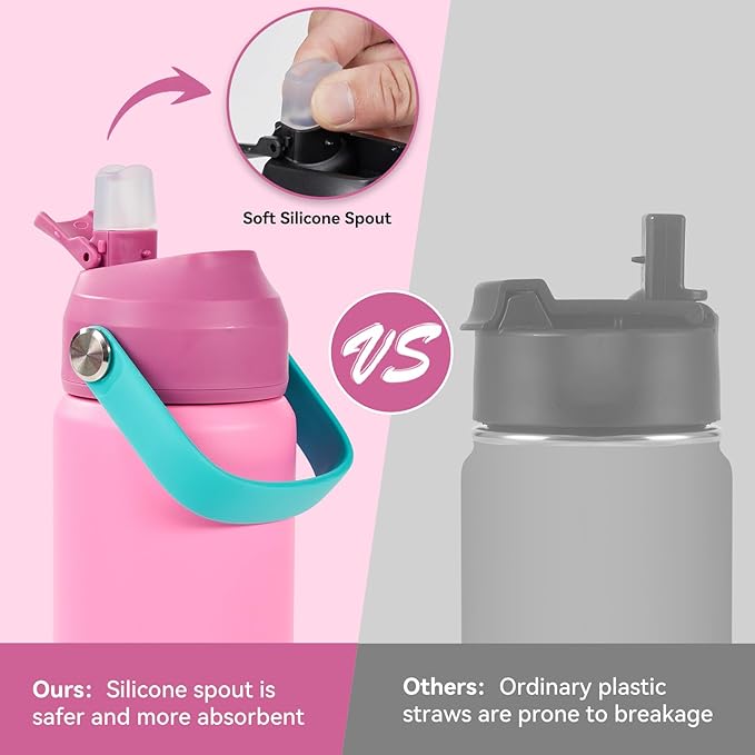 Fijinhom 18oz Insulated Stainless Steel Water Bottle, Wide Mouth Double Wall Vacuum, Silicone Straw, Sweat & Leak Proof, BPA Free Insulated Water Flask for Travel, Keep Cold 24h Hot 12h, Berries