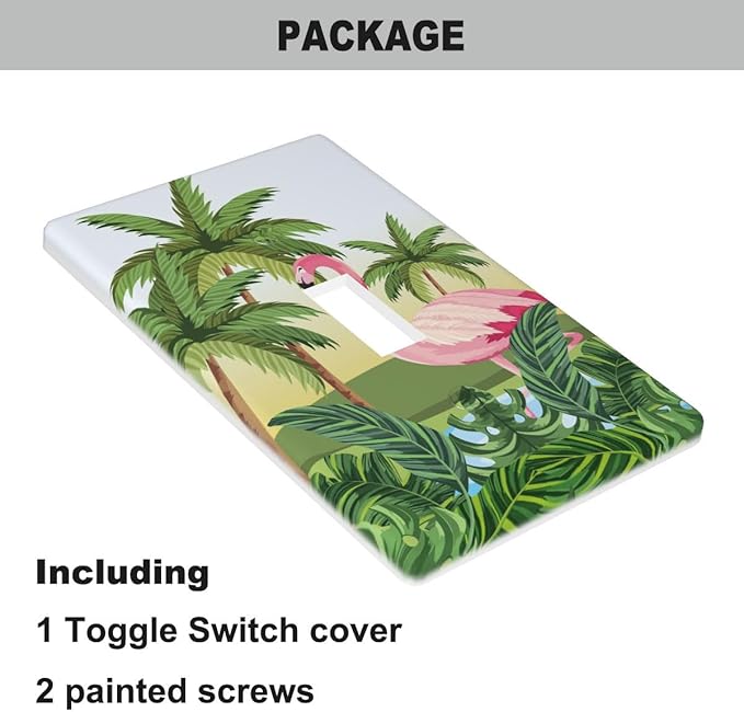 Beach Flamingo Light Switch Cover Summer Palm Leaf Tropical Plant Single Toggle Wall Plate 1 Gang Switchplate Home Decor for Bedroom Bathroom 4.5"x 2.76"