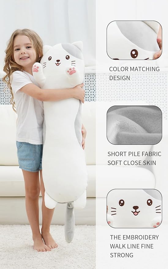 Dalmao 36" Cat Stuffed Animal, Soft Long Pillow Cute Cartoon Kitten Plush Body Pillow, Giant Large Big Jumbo Cat Plushies Toy Gift for Kids, Girls, Birthdays
